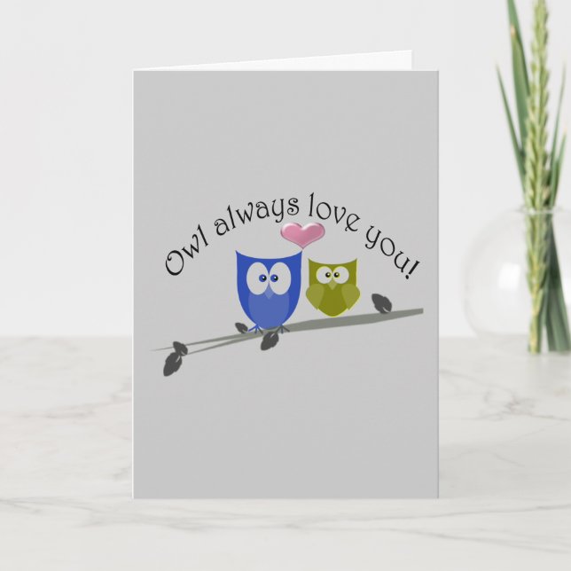 Owl always love, romantic  cute owls cartoon holiday card (Front)