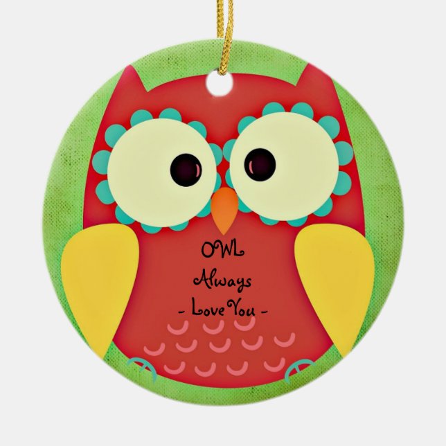 Owl Always Love You Red Owl Ornament Round (Front)
