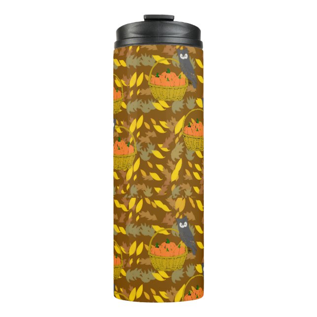 Owl and Autumn Pumpkins – Flask Thermal Tumbler (Front)