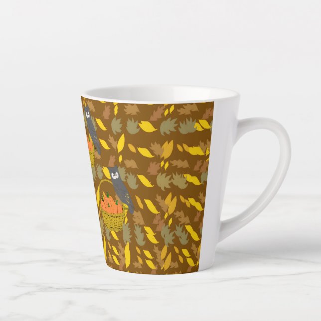 Owl and Autumn Pumpkins Latte Mug (Right)