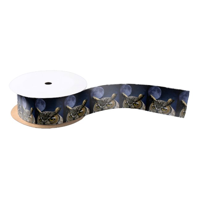 Owl and Blue Moon Satin Ribbon (Spool)