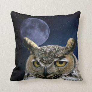 Owl and Blue Moon Throw Pillow