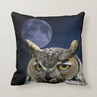 Owl and Blue Moon Throw Pillow