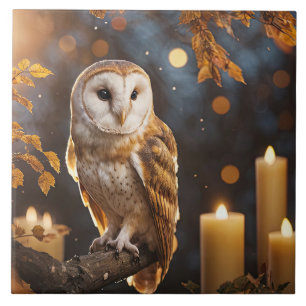 Owl and Candles Mystical Magical Autumn Tile