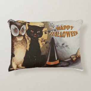 Owl and Cat Halloween Accent Pillow