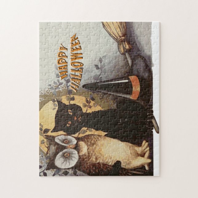 Owl and Cat Halloween Jigsaw Puzzle (Vertical)