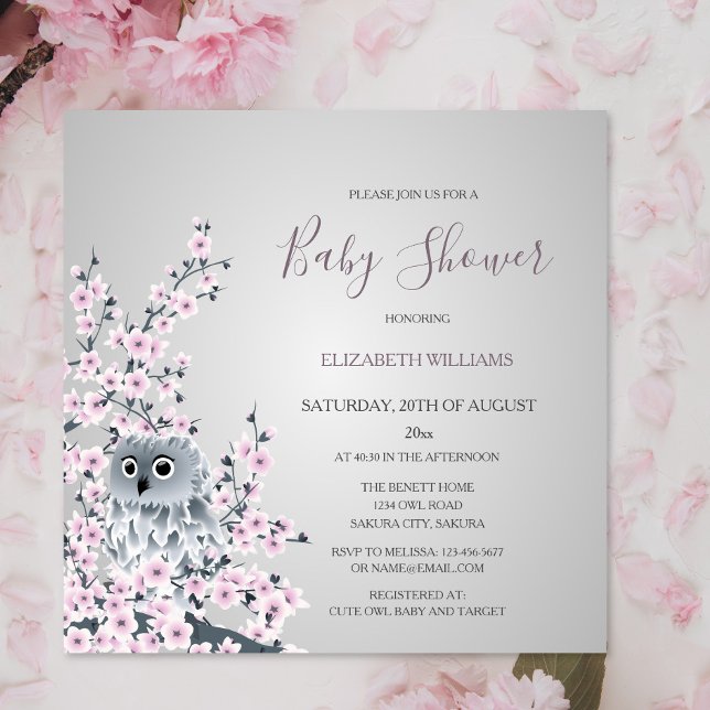 Owl  And Cherry Blossoms Baby Shower Invitation (Creator Uploaded)