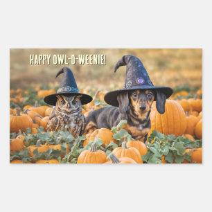 Owl and Dachshund Weiner Dog Halloween Funny Sticker