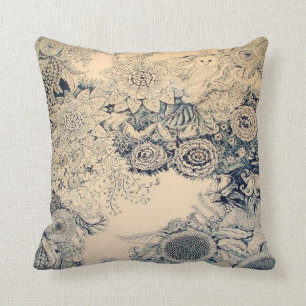 Owl and Flower Design Pillow