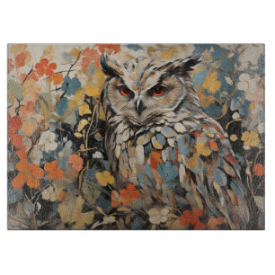 Owl and Flowers In Spring Painting Cutting Board