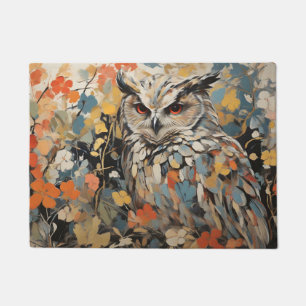 Owl and Flowers In Spring Painting Doormat