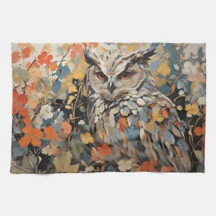 Owl and Flowers In Spring Painting Kitchen Towel