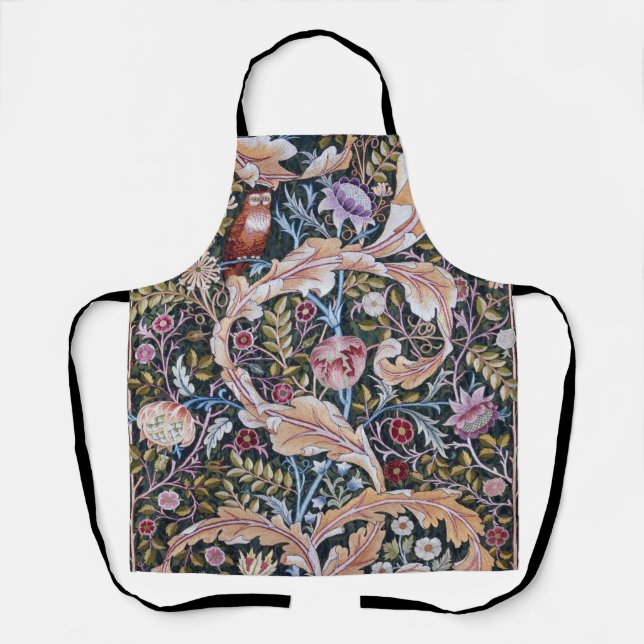 Owl and Flowers, William Morris Apron (Front)