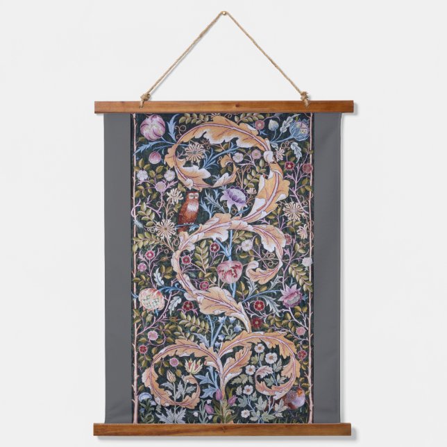 Owl and Flowers, William Morris Hanging Tapestry (Front)
