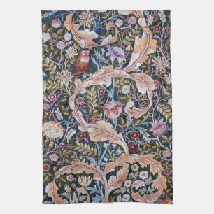 Owl and Flowers, William Morris Kitchen Towel