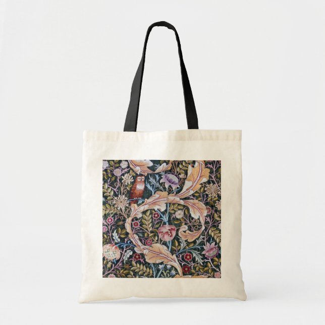 Owl and Flowers, William Morris Tote Bag (Front)