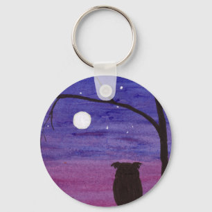 Owl and Full Moon Keychain