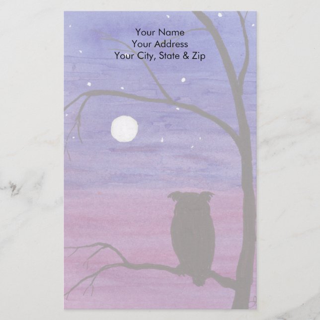 Owl and Full Moon Stationery (Front)