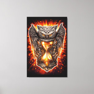 Owl and Hourglass – Hand-Drawn & Digital Art  Canvas Print