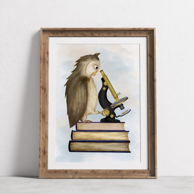 Owl and Microscope Library Wall Art Poster (Creator Uploaded)