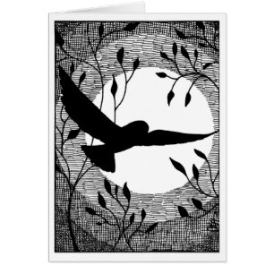 Owl and Moon Cross Hatched