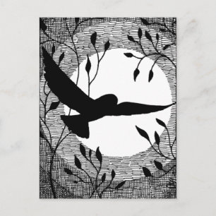 Owl and Moon Cross Hatched Postcard