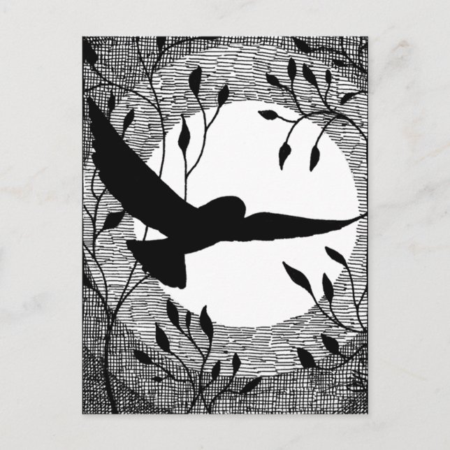 Owl and Moon Cross Hatched Postcard (Front)