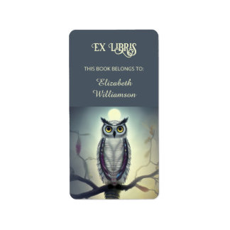 Owl And Moon | Ex Libris Add Name Bookplate Label