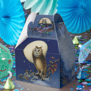Owl and Moon Gouache Vintage Illustration Favor Box