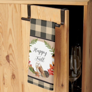 Owl and nature with customizable text  kitchen towel