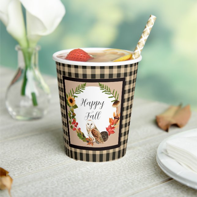 Owl and nature with customizable text  paper cups (Insitu)