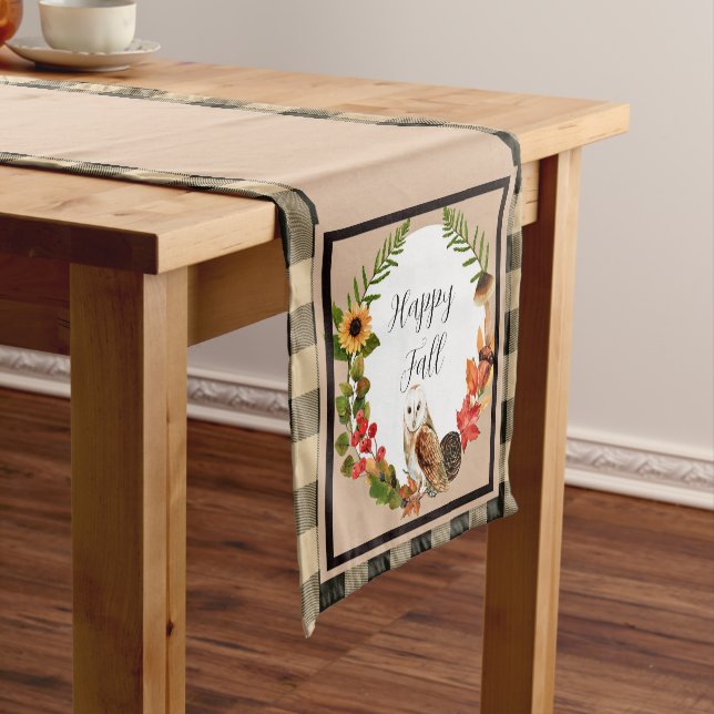 Owl and nature with customizable text  short table runner (In Situ)
