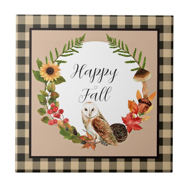Owl and nature with customizable text  tile (Front)