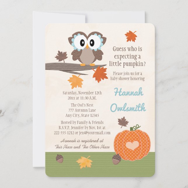Owl and Pumpkin Baby Shower Invitations (Front)