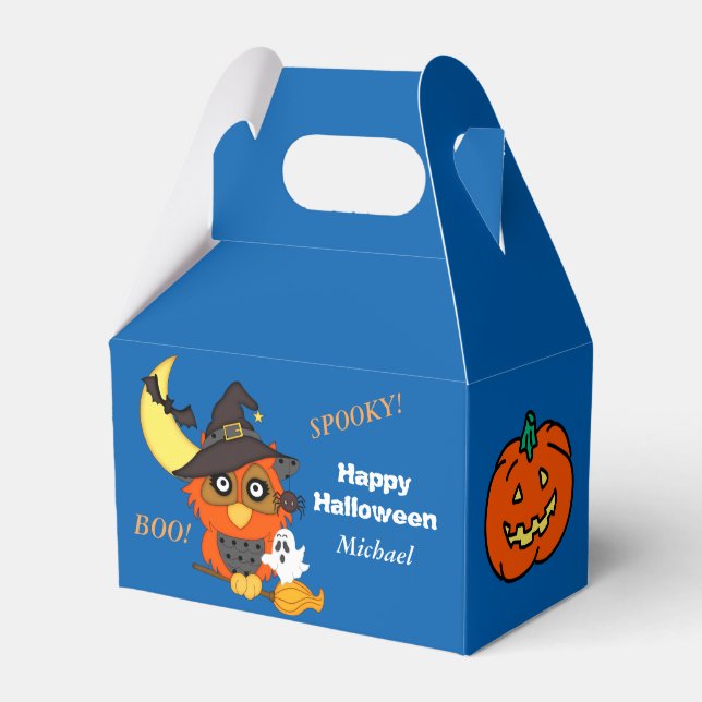 Owl and Pumpkin Kids Personalized Halloween Favor Box (Front Side)