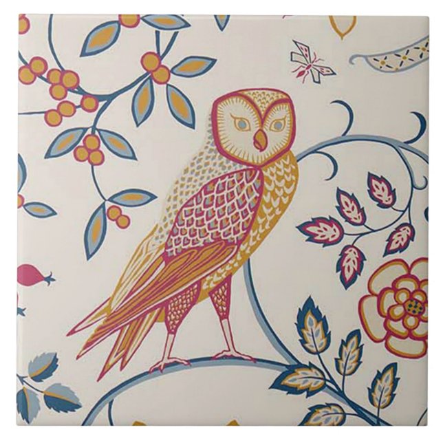 Owl and Rose, William Morris Tile (Front)