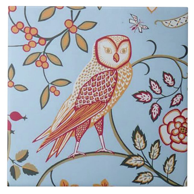 Owl and Rose, William Morris Tile (Front)