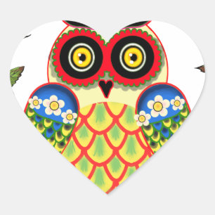Owl and Roses Mexican style Heart Sticker