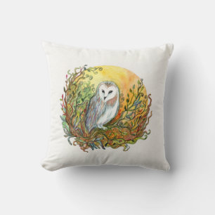 Owl and the Moon Throw Pillow
