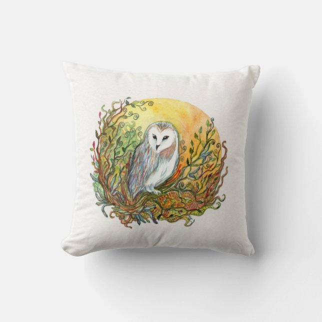 Owl and the Moon Throw Pillow (Front)