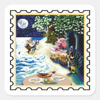 Owl and the Pussycat nursery rhyme stamp art Square Sticker