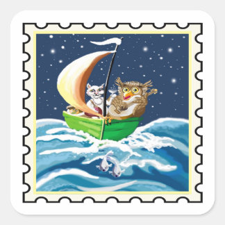 Owl and the Pussycat poem stamp art Square Sticker