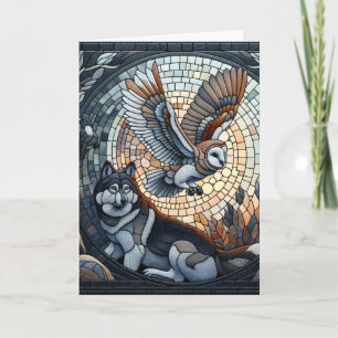 Owl and Wolf Mosaic Ai Art Blank Card