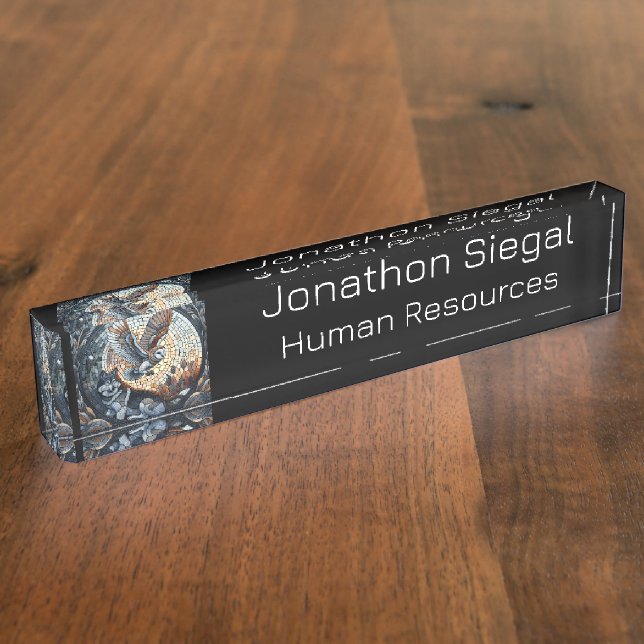 Owl and Wolf Mosaic Nature Ai Art Personalized Nameplate (Side)