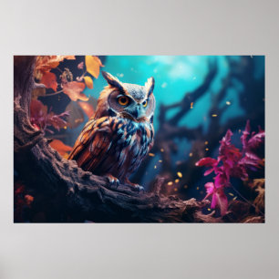 Owl Animal Bird Wildlife Wilderness Colourful Art Poster
