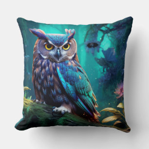 Owl Animal Bird Wildlife Wilderness Colourful Art Throw Pillow
