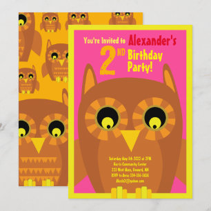 Owl Animal Kid's Birthday Party Invitations