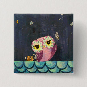 Owl Art - Catch A Falling Star 2 Inch Square Button