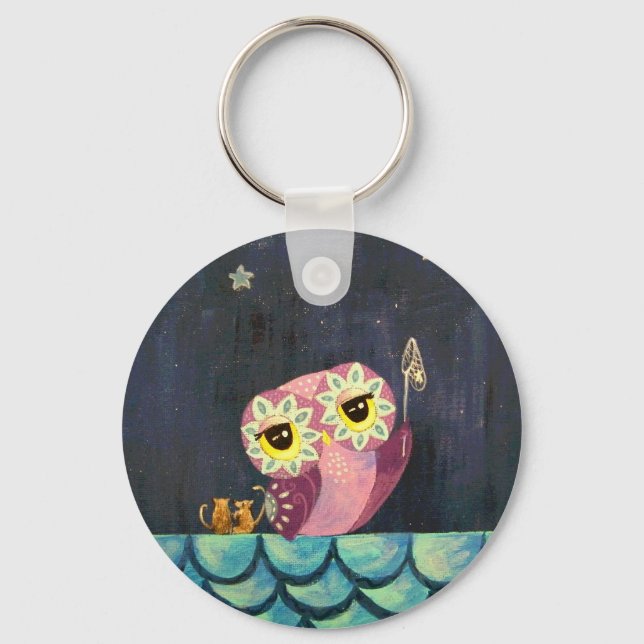 Owl Art - Catch A Falling Star Keychain (Front)