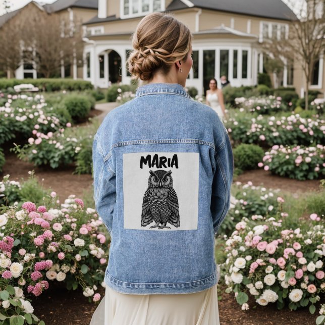 OWL ART PERSONALIZED Denim Jean Jacket (Wedding Back)